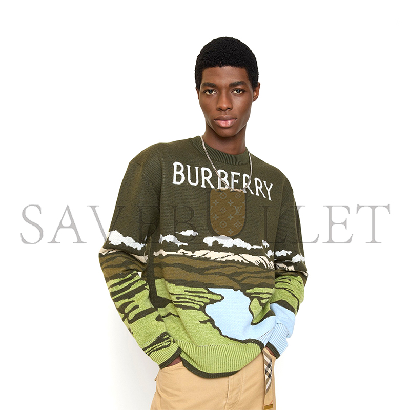 Bv*b*rry landscape wool blend sweater in juniper green 81182321